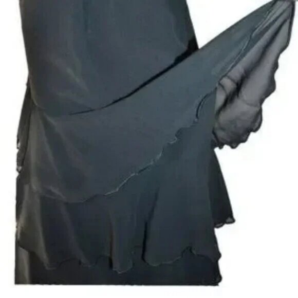 Sandra Darren Black Tiered Chiffon Ruffle Cocktail Party Holiday Dress Skirt M 6 - Picture 5 of 6